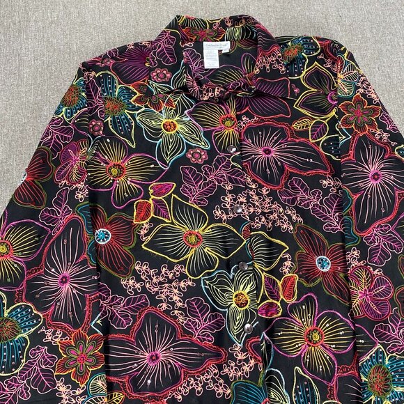 Vintage Coldwater Creek Button Up Shirt Top Women's XL Multicolor Floral VTG - Picture 3 of 12